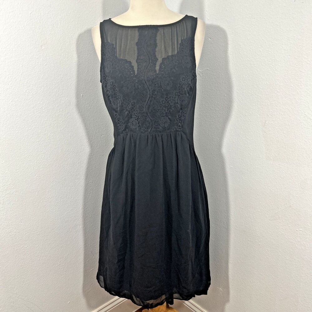 Vince Camuto Dress Womens 8 Black Lace Sheer Hi Low Cocktail Event